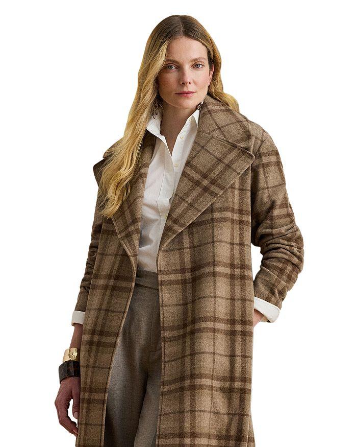 Ralph Lauren Plaid Wool Blend Twill Wrap Coat
