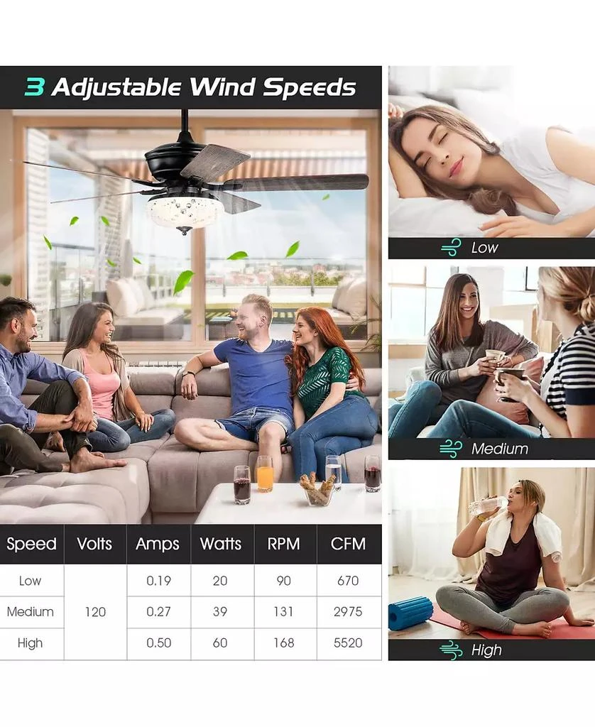 SUGIFT 52 Inch 3 Wind Speeds and 5 Reversible Blades Ceiling Fan 3