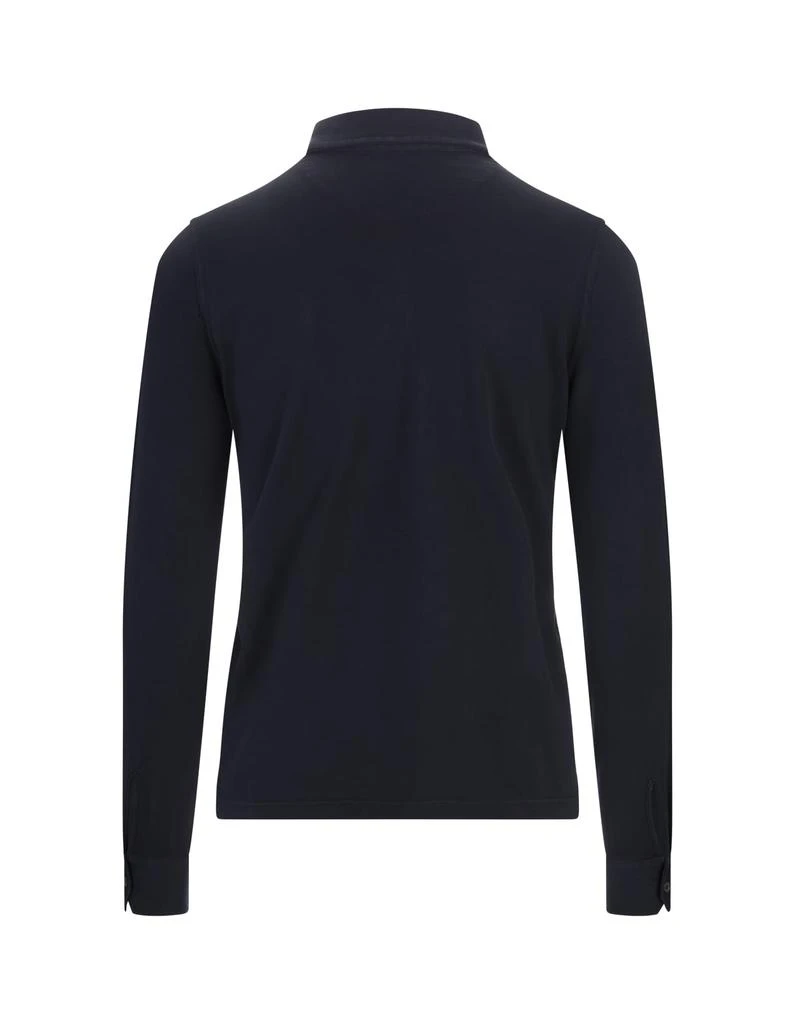 Fedeli North Long-sleeved Polo Shirt In Blue Piquet 2