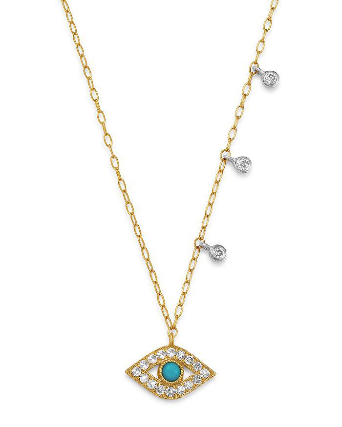 Meira T 14K Yellow Gold & 14K White Gold Diamond & Turquoise Evil Eye Adjustable Pendant Necklace, 18"