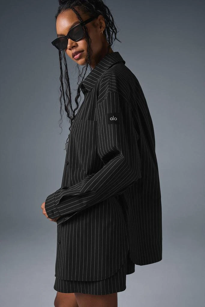 Alo Pinstripe Daylight Button Down Long Sleeve - Black/Titanium 3