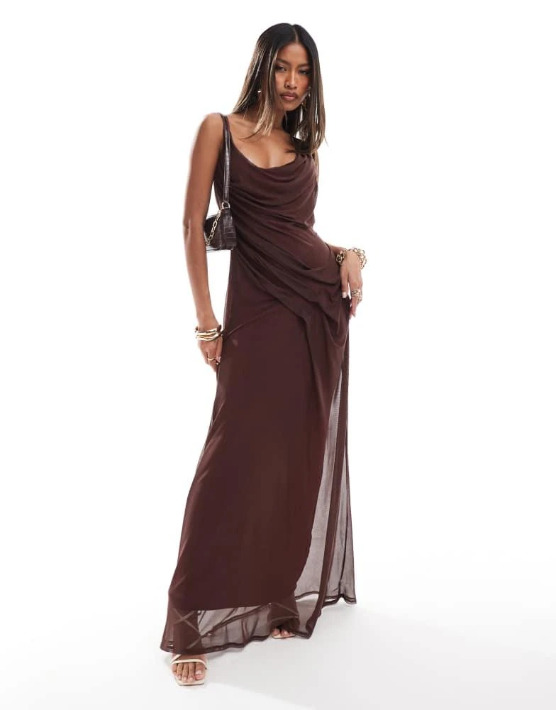 ASOS ASOS DESIGN mesh seam detail strappy cami maxi dress in brown with contrast lining 1