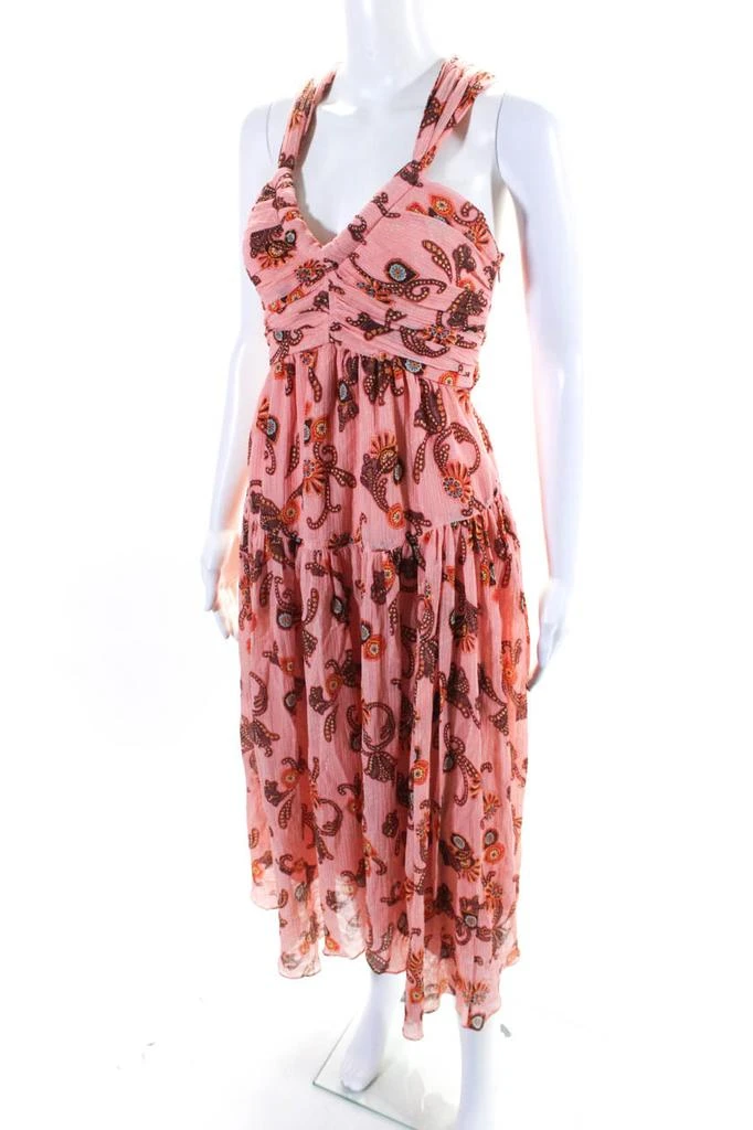 A.L.C. ALC Womens Jaylin Floral V Neck Racerback Cutout Midi Dress Sandstone 2