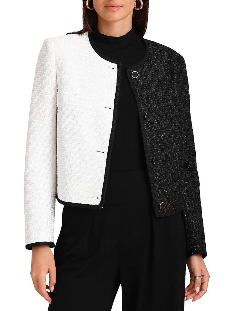 Bagatelle Womens Tweed Office Wear Collarless Blazer