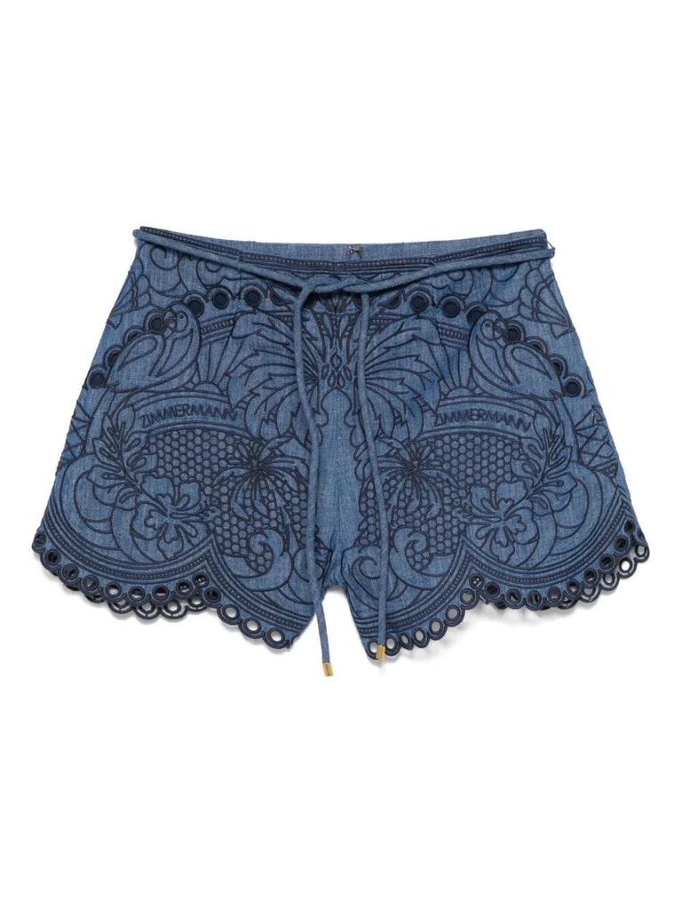 Zimmermann Zimmermann `Coco` Embroidered Denim Shorts