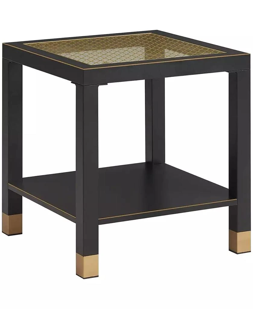 RAINSKEN Square Side Table - Modern 2-Tier Tempered Glass End Table, Mesh Accent Bedside Table with Metal Frame for Bedroom, Living Room