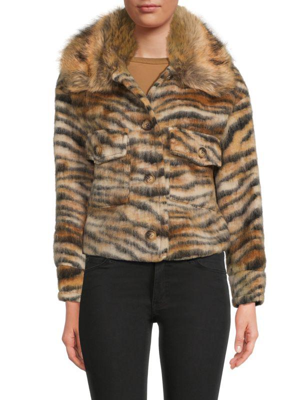 La Fiorentina Faux Fur Trim Animal Print Jacket