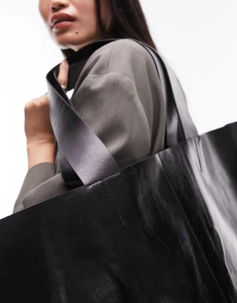 Topshop Topshop Lucy leather oversized tote bag in black 2