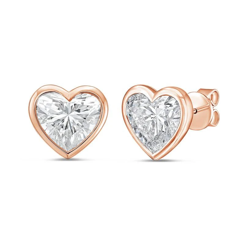 Diana M Jewels 14KT ROSE GOLD LAB GROWN heart shape STUDS IN A BEZEL SETTING WEIGHING 1.50 CTS TW 2