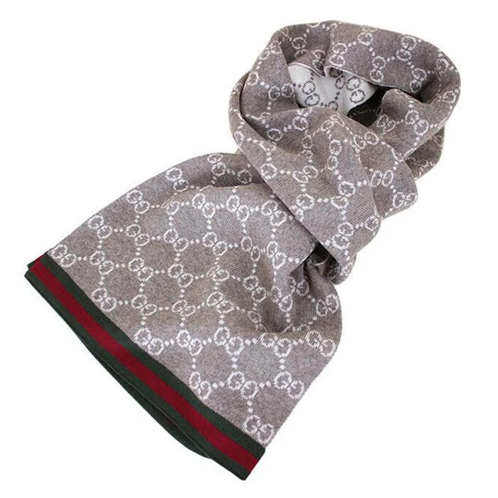 Gucci Gucci - Beige/Cream GG Monogram Webbing Reversible Wool Scarf