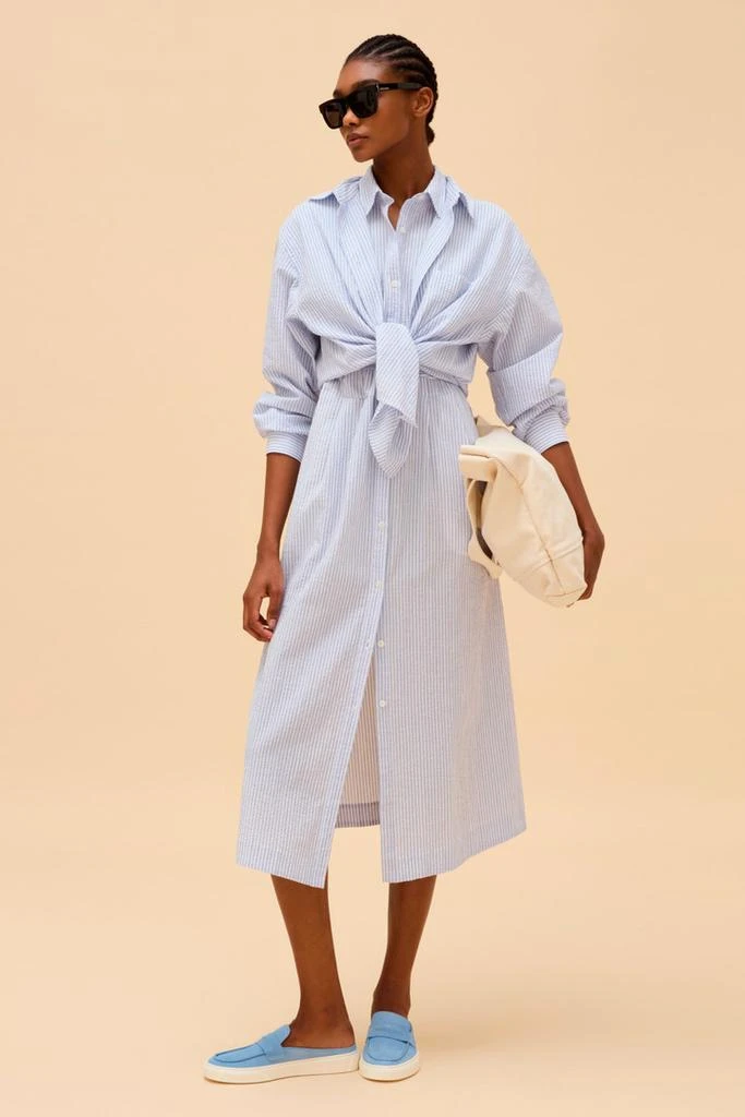 Woolrich Stretch Seersucker Cotton Shirt Dress - Women - Blue 9