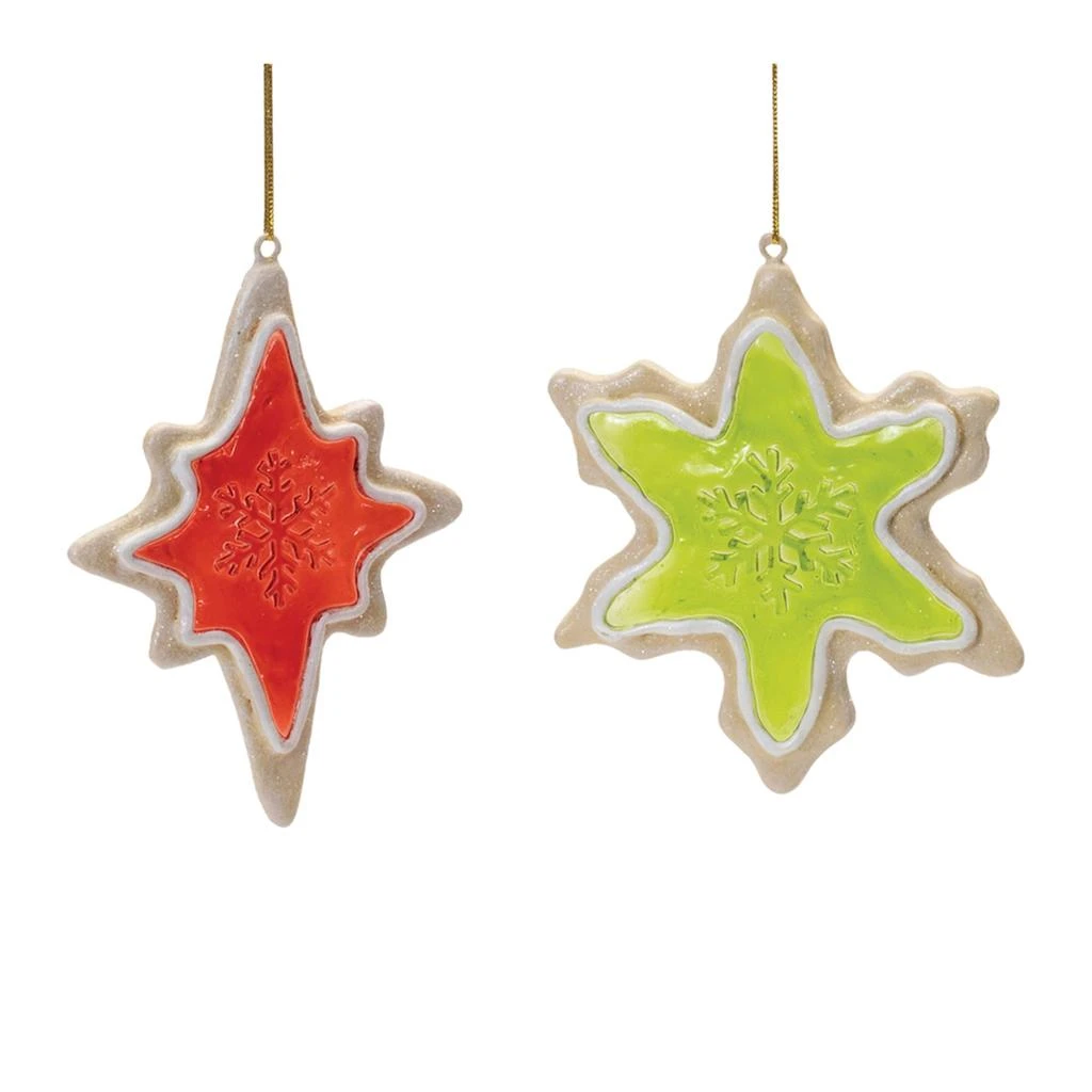 Melrose International Frosted Cookie Star and Snowflake Ornament (Set of 6) - Red, Green