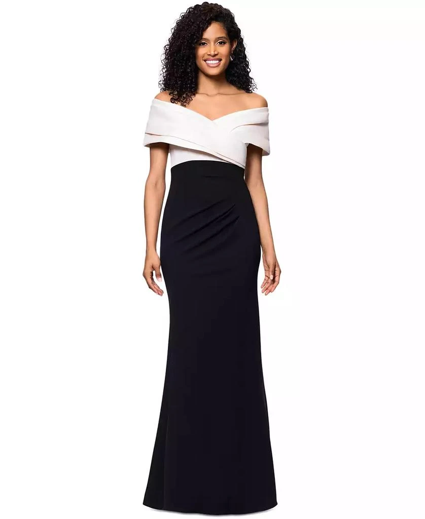Betsy & Adam Women's Off-The-Shoulder Colorblocked Gown 1