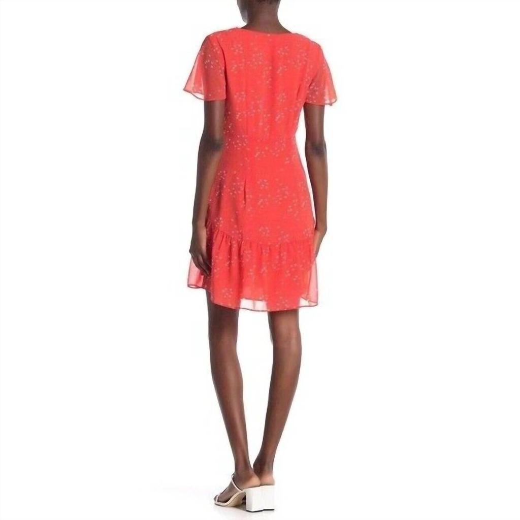 Willow & Clay Heart Print Front Tie Ruffle Hem Chiffon Dress In Red
