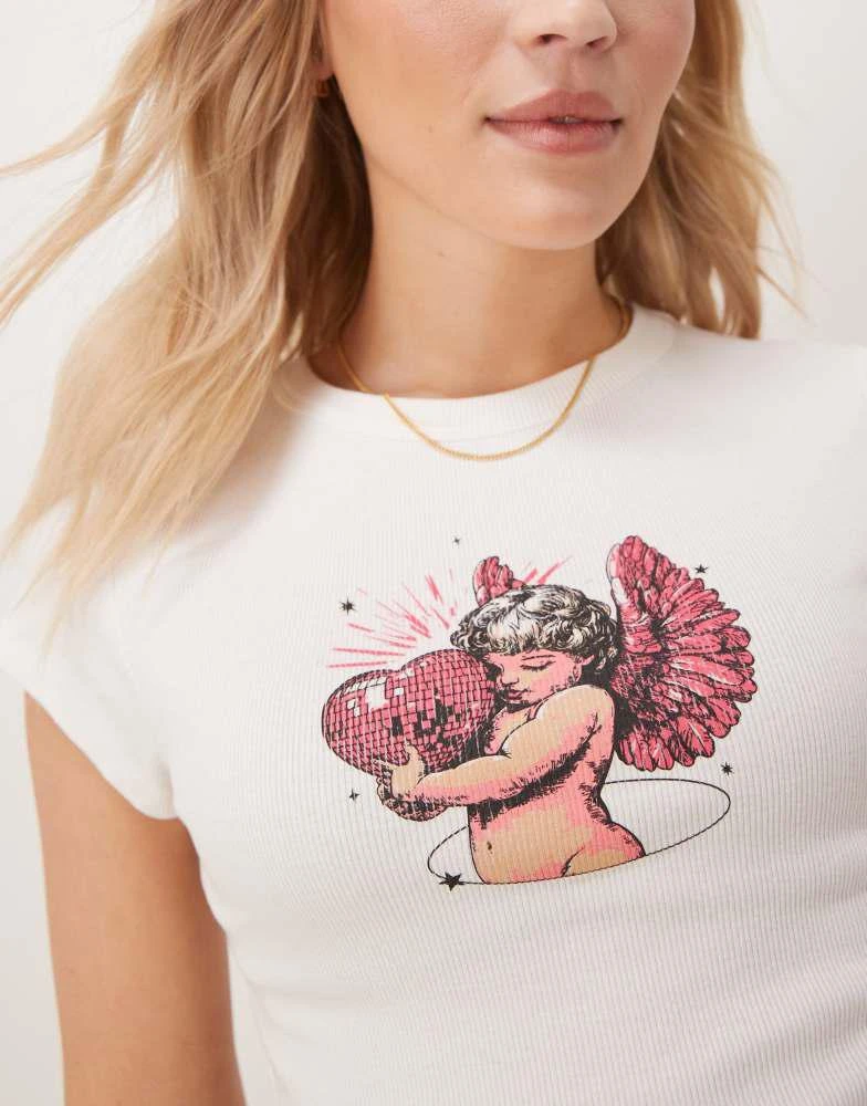 ASOS ASOS DESIGN baby tee with disco cupid graphic in white 2