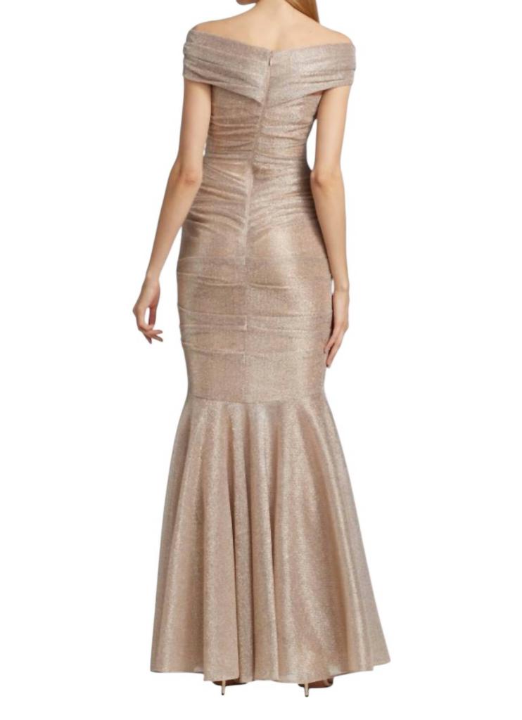 Talbot Runhof Talbot Runhof - Goudie Galvanized Voile Off Shoulder Gown