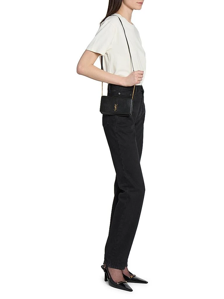 Yves Saint Laurent Cassandre Phone Holder with Strap in Smooth Leather 2