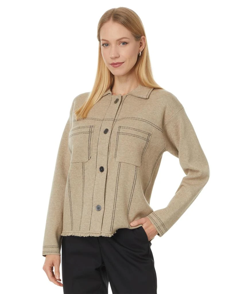 Elliott Lauren Bottom Line - Top Stitch Button Front Sweater with fringe and Stitch details 1