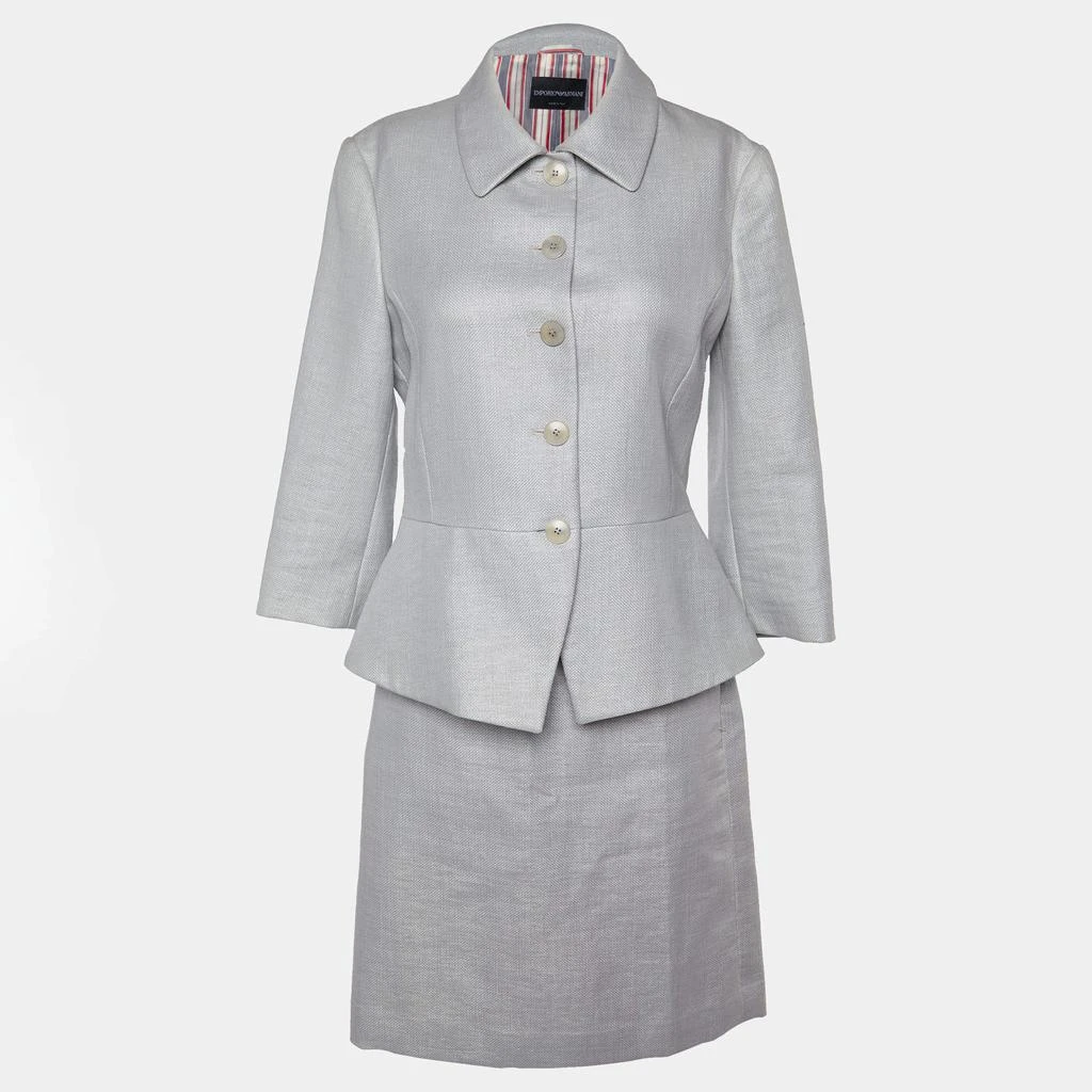 Emporio Armani Emporio Armani Grey Nylon Single Breasted Blazer & Skirt Set M 1