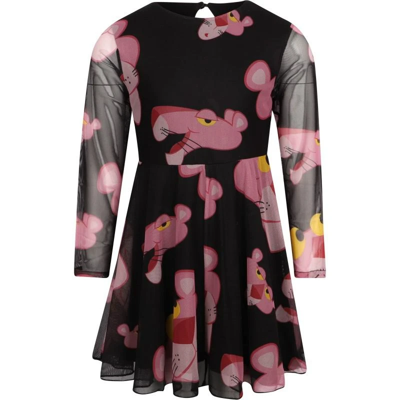 Desigual Pink panther print long sleeved tulle dress in black 1
