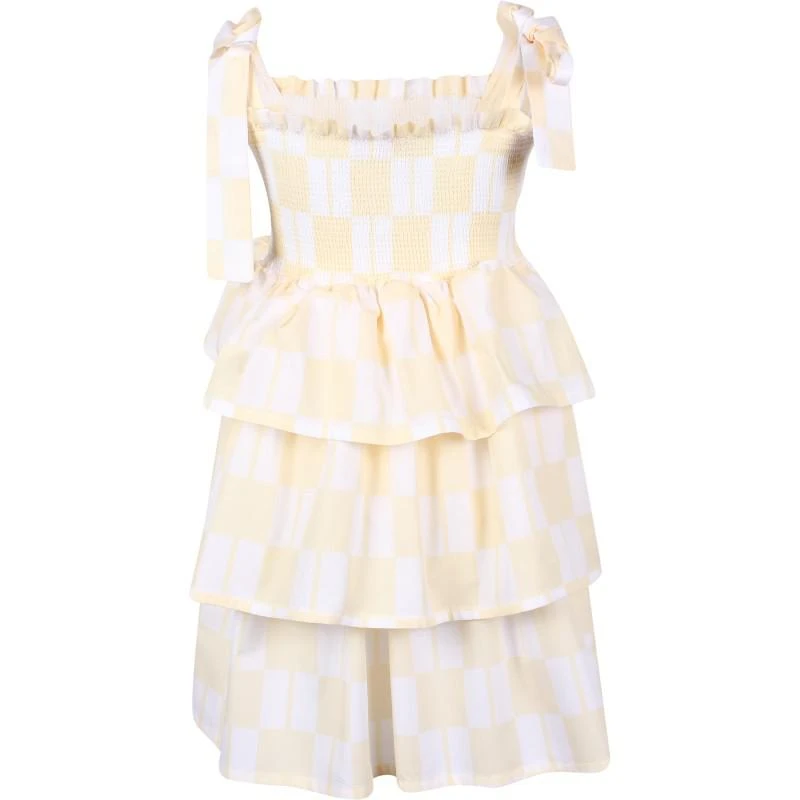 Loud Apparel Checkered tiered strappy dress in yellow and cream 2