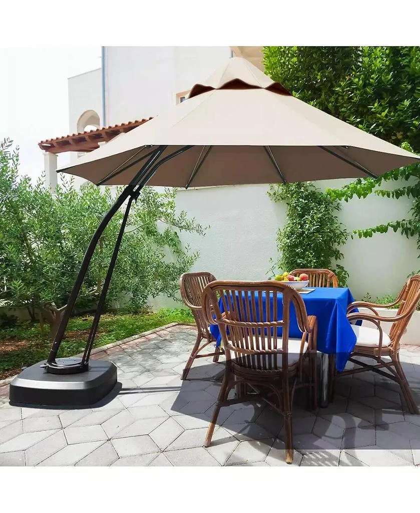 Slickblue Outdoor Cantilever Hanging Umbrella with Base and Wheels 8