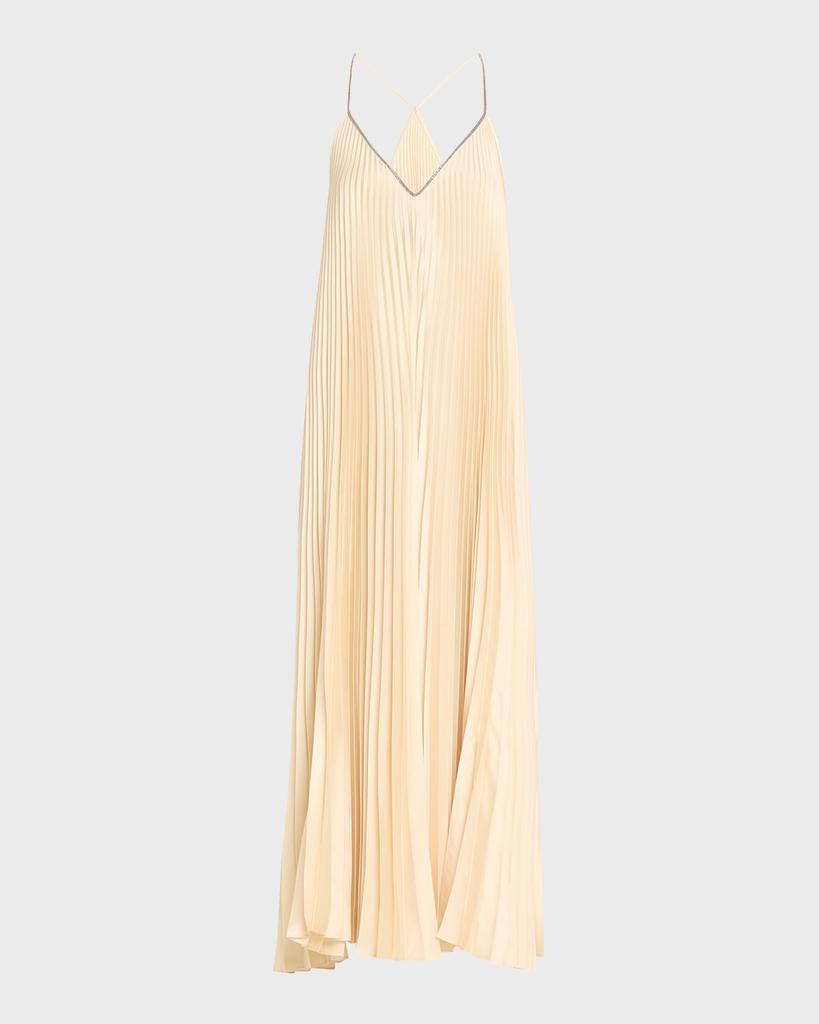 Brunello Cucinelli Soft Satin Pleated Midi Dress with Monili Strap Detail