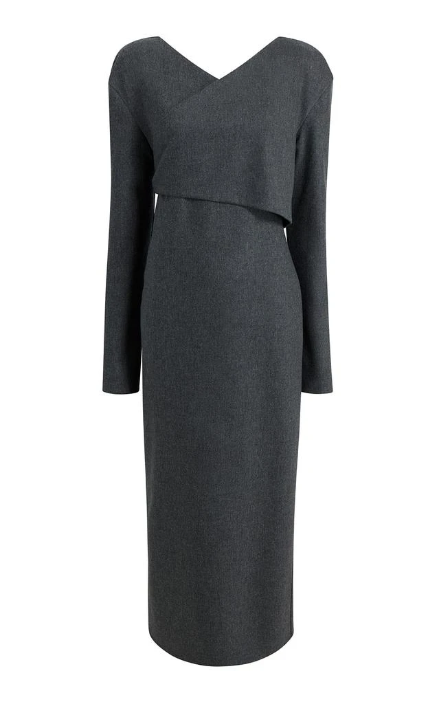 knee length dresses for ladies Elegant Wool V-Neck Dress – Long Sleeve Winter Midi Dress 5489 Brown / XL main image 1