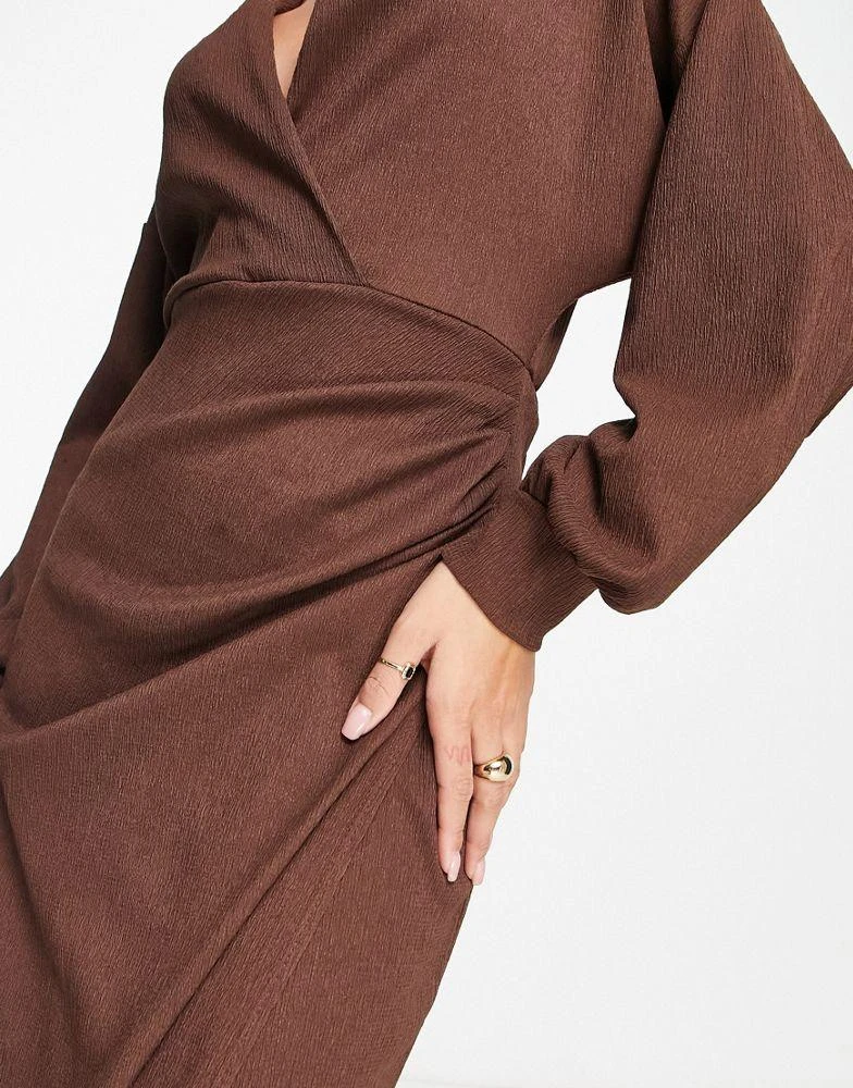 ASOS ASOS DESIGN textured collared wrap midi dress in brown 3