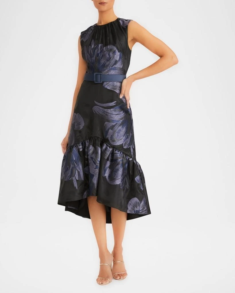 Kay Unger High-Low Belted Floral-Print Midi Dress 2