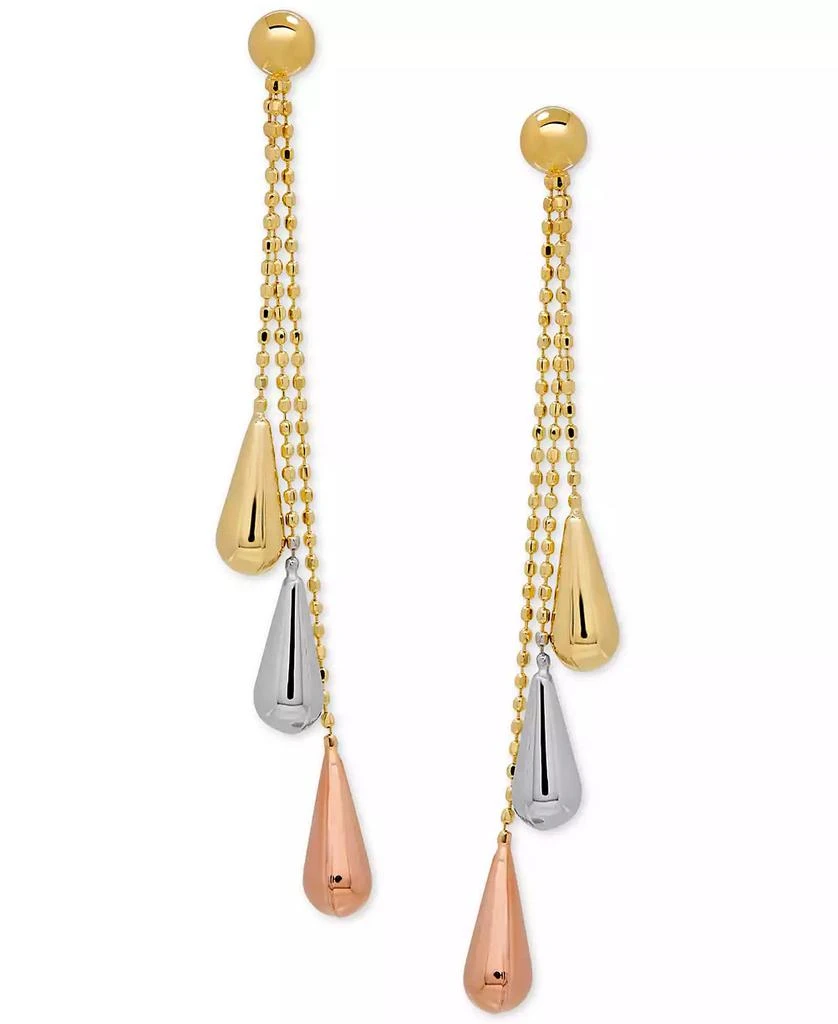 Italian Gold Tri-Gold Linear Drop Earrings in 14k Gold, White Gold and Rose Gold, 2 inch 3