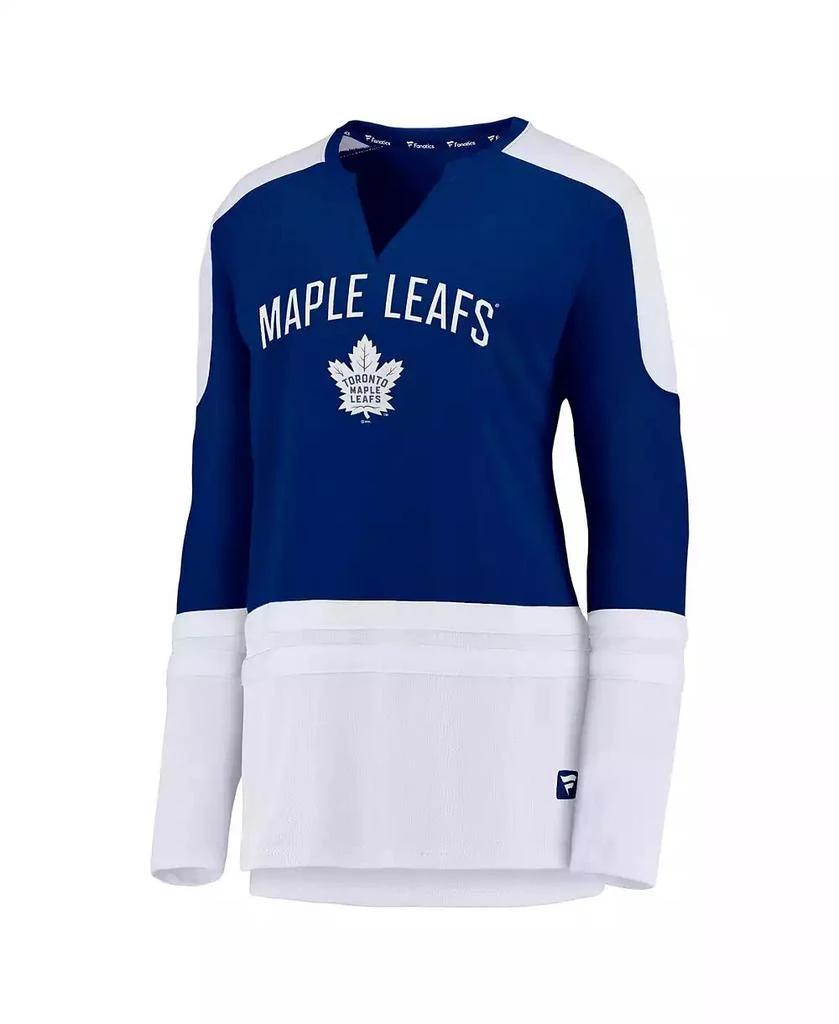 Fanatics Women's Auston Matthews Blue and White Toronto Maple Leafs Power Player Long Sleeve Notch Neck T-shirt 3