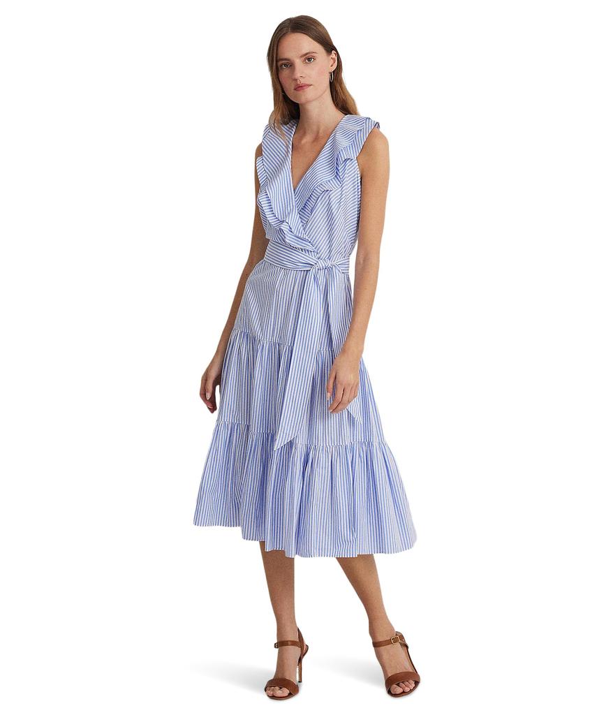 LAUREN Ralph Lauren Striped Cotton Broadcloth Surplice Dress