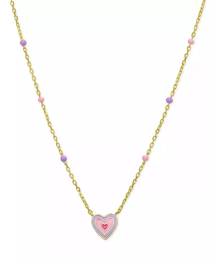 Lily Nily Girls Pink and Purple Enamel Heart Necklace in 18K Gold over Sterling Silver