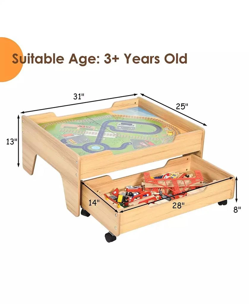 SUGIFT Children
s Wooden Railway Set Table with 100 Pieces Storage Drawers 2