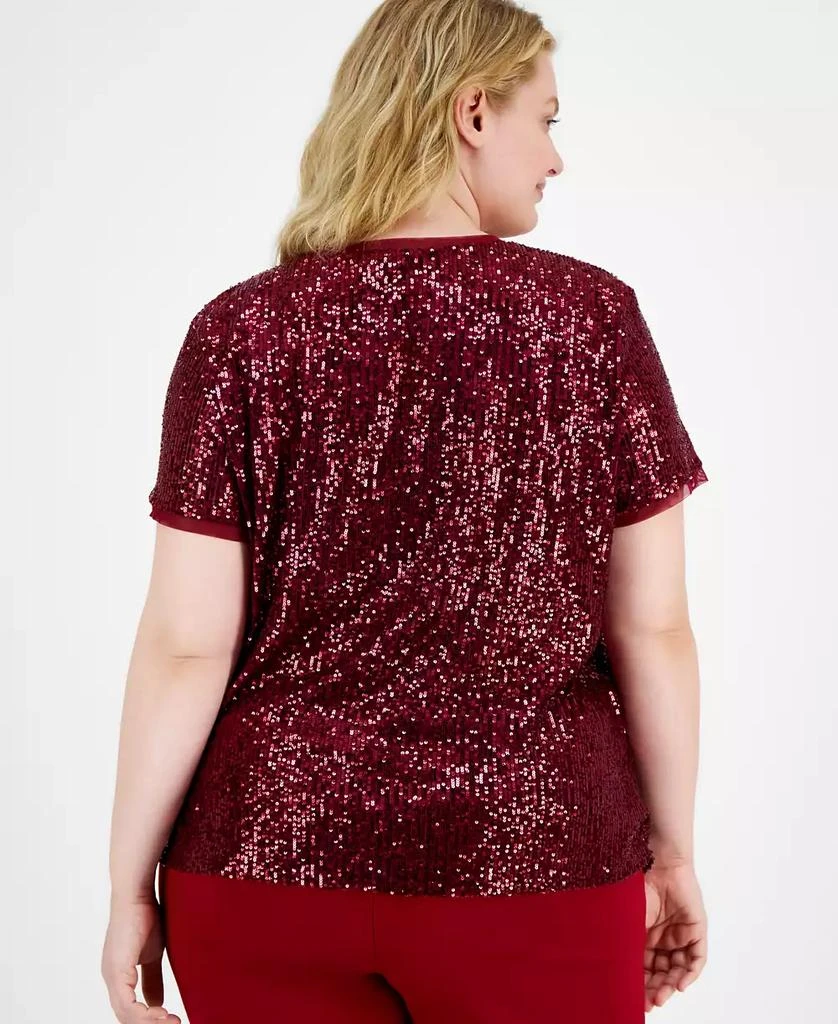 Anne Klein Plus Size Sequined Mesh-Trim Short-Sleeve Top 2