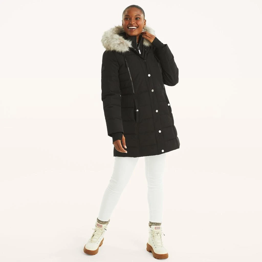 Nautica Womens Faux Shearling Hood Puffer Jacket 2