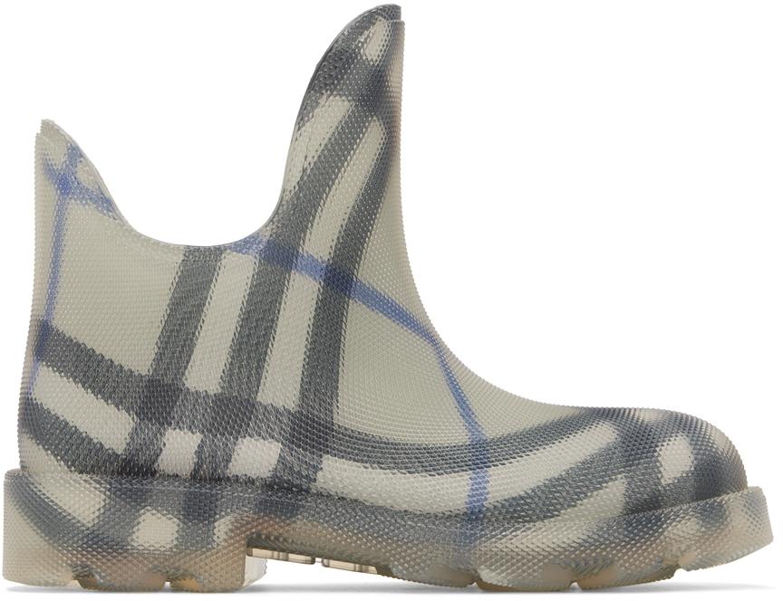 Burberry Gray Check Rubber Marsh Low Rain Boots
