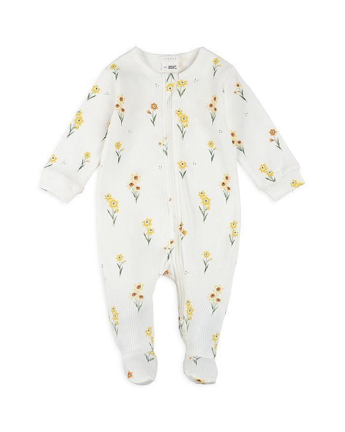 Petit Lem Girls' Daffodils Print Ribbed Sleeper Footie - Baby