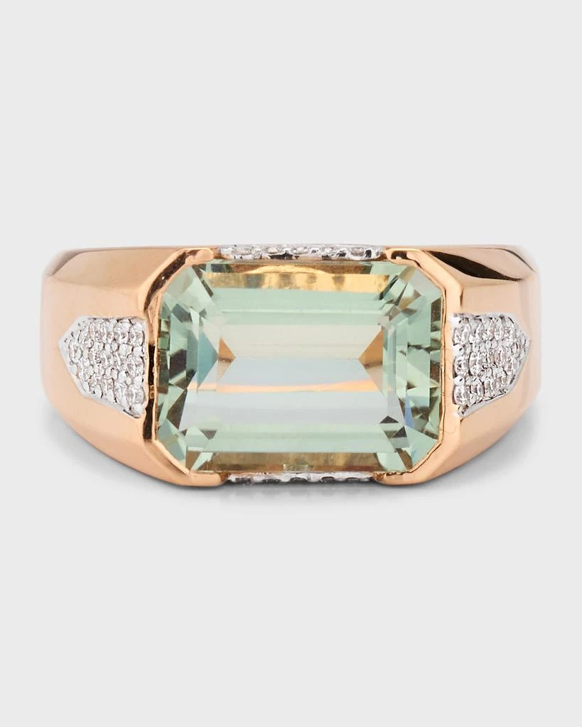 Piranesi 18K White and Rose Gold Emerald Cut Green Amethyst Ring with Pave Diamonds, Size 6.5 1