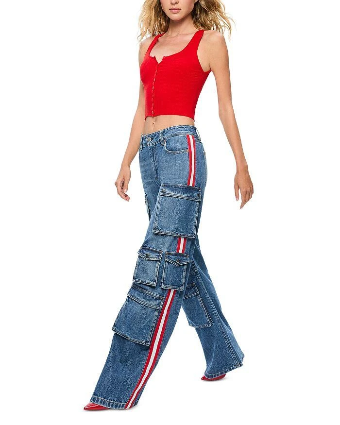 Alice + Olivia Olympia High Rise Baggy Cargo Jeans in Blue Denim 4