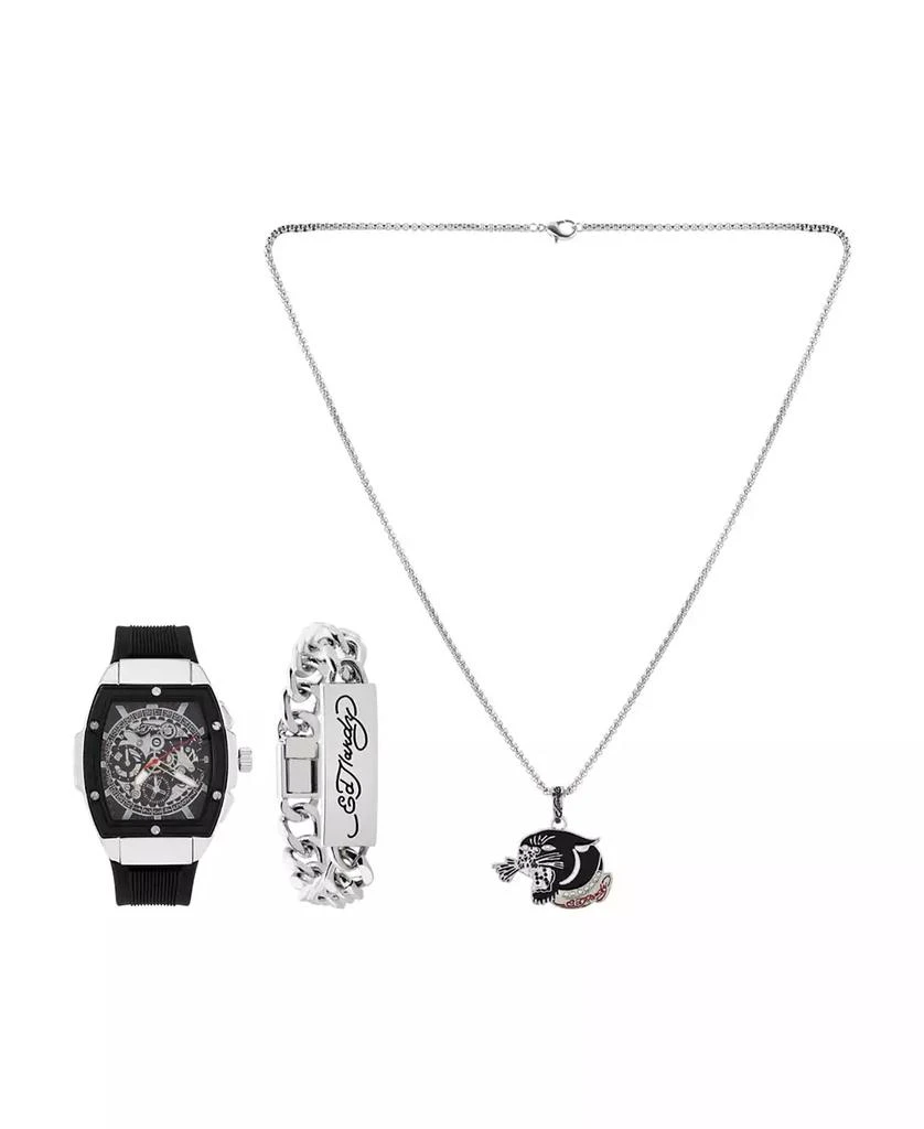 Ed Hardy Men's Black Textured Silicone Strap Watch 48mm Gift Set 1