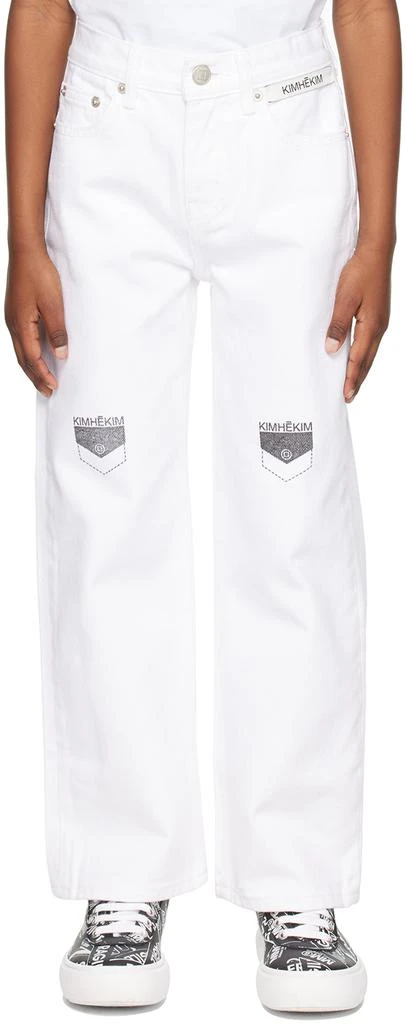 KIMHĒKIM Kids White Pocket Stamped Jeans
