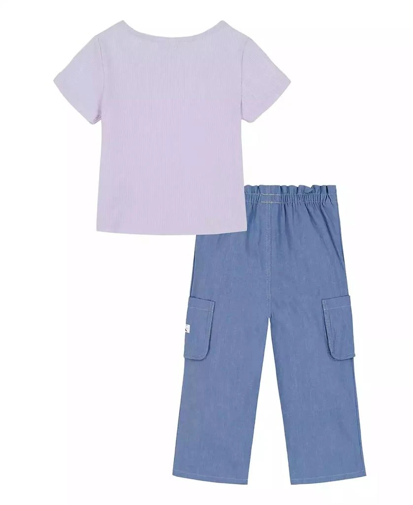 Calvin Klein Girls
 4-6X Square Neck T-Shirt and Wide Leg Denim Pants, 2-Piece Set 2