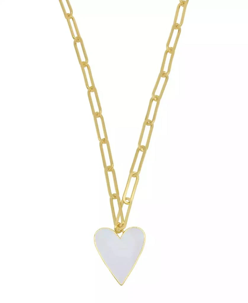 ADORNIA 20-22" Adjustable 14K Gold Plated White Enamel Heart Paper Clip Chain Necklace 1