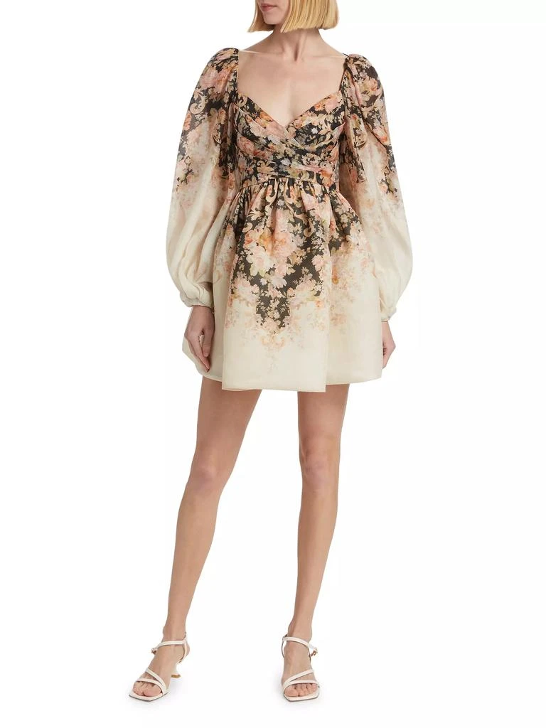 Zimmermann Floral Linen &amp; Silk Long-Sleeve Minidress 2