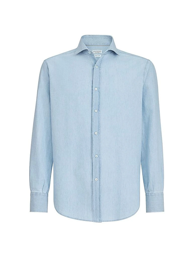 Brunello Cucinelli Denim Effect Chambray Basic Fit Shirt