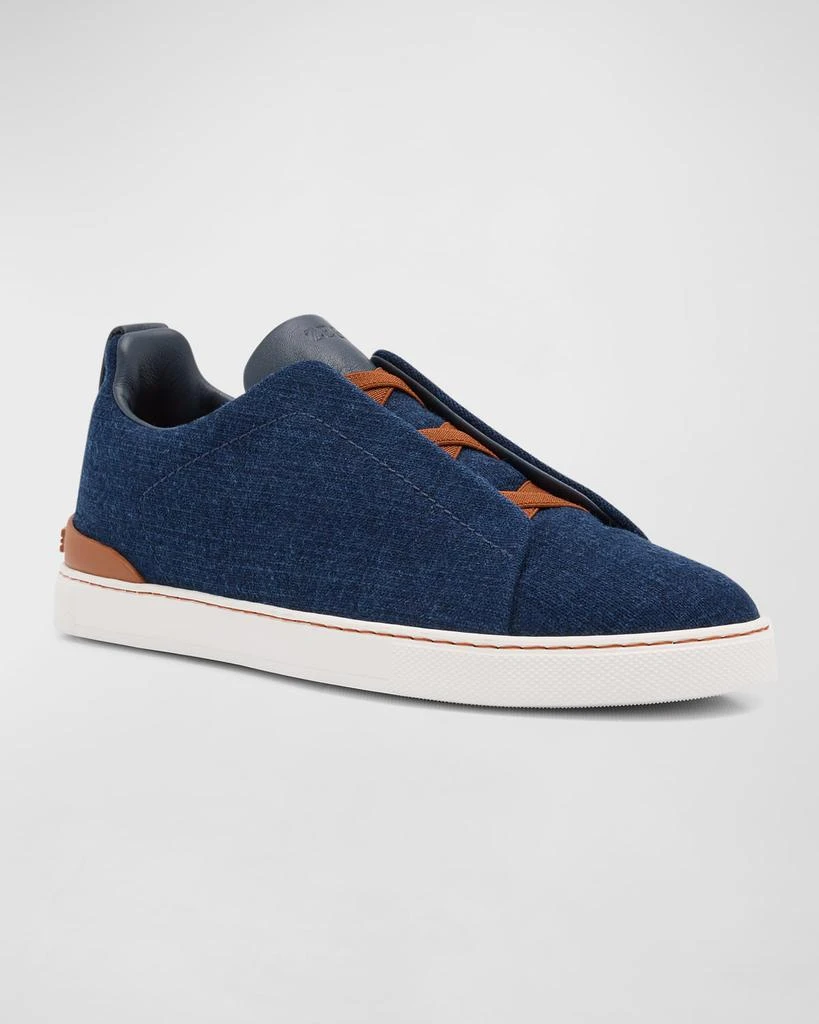 Zegna Men's Triple Stitch Denim Slip-On Sneakers 2