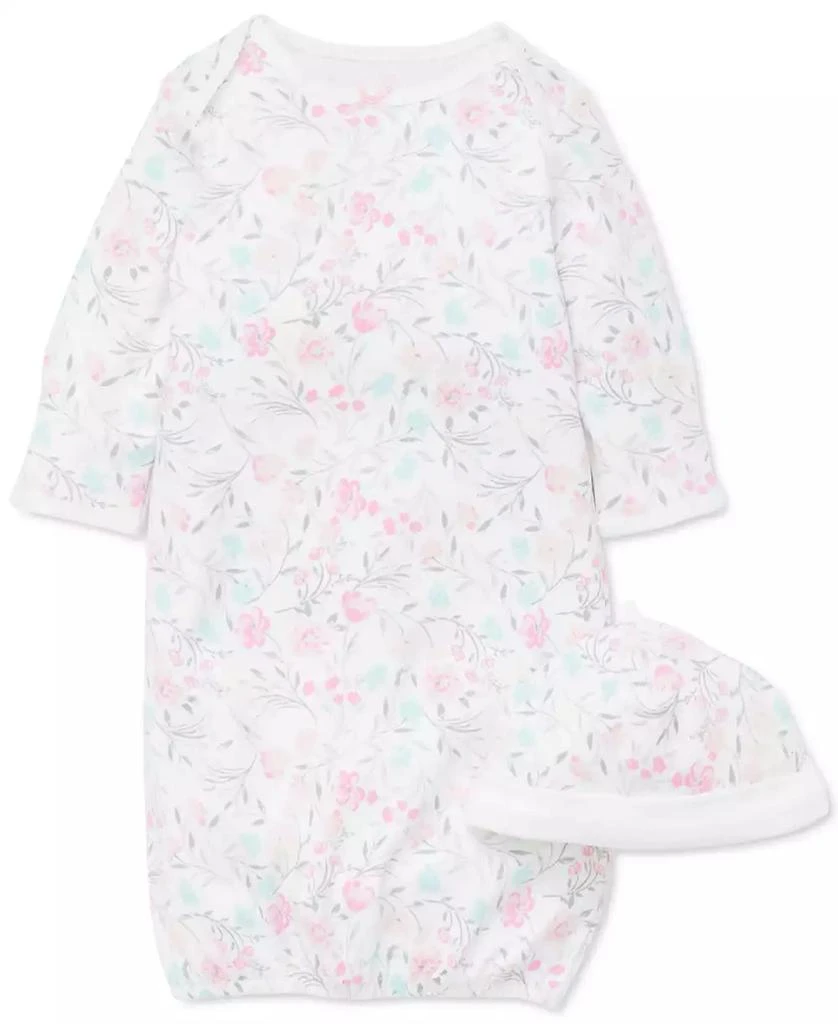 Little Me Baby Girls Cotton Floral Print Hat and Gown, 2 Piece Set 1