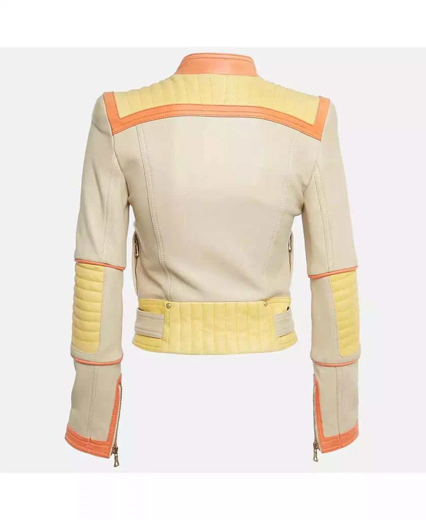 Pre-Owned Balmain Women
s Beige Leather Zip Up Biker Jacket 2